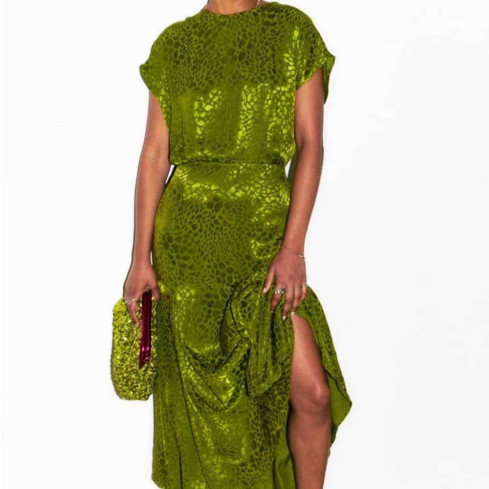 Never Fully Dressed Green Jacquard Erin Animal Print Maxi Dress